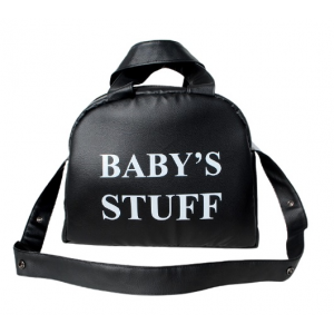 BLACK BABY'S STUFF LEATHER BAG MOMMY&STROLLER 